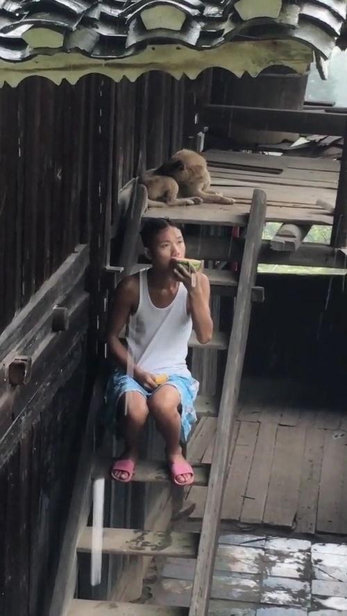雨天吃瓜男,男生雨天吃瓜的悠闲时光